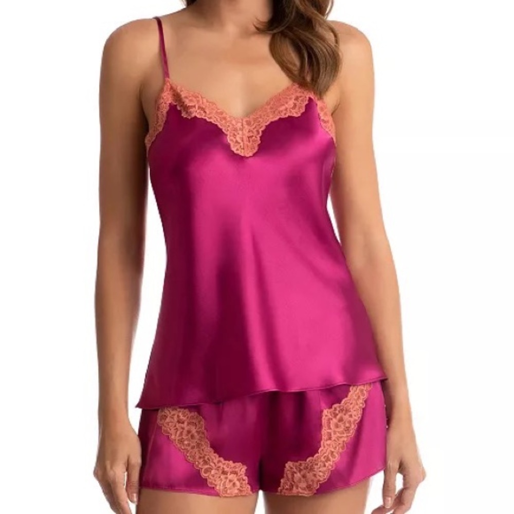 NEW Contrast Lace & Satin Cami-Tap Set